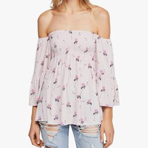 Free People NWOT Lana Bohemian Woven Flowy Floral Off the Shoulder Top Size XS